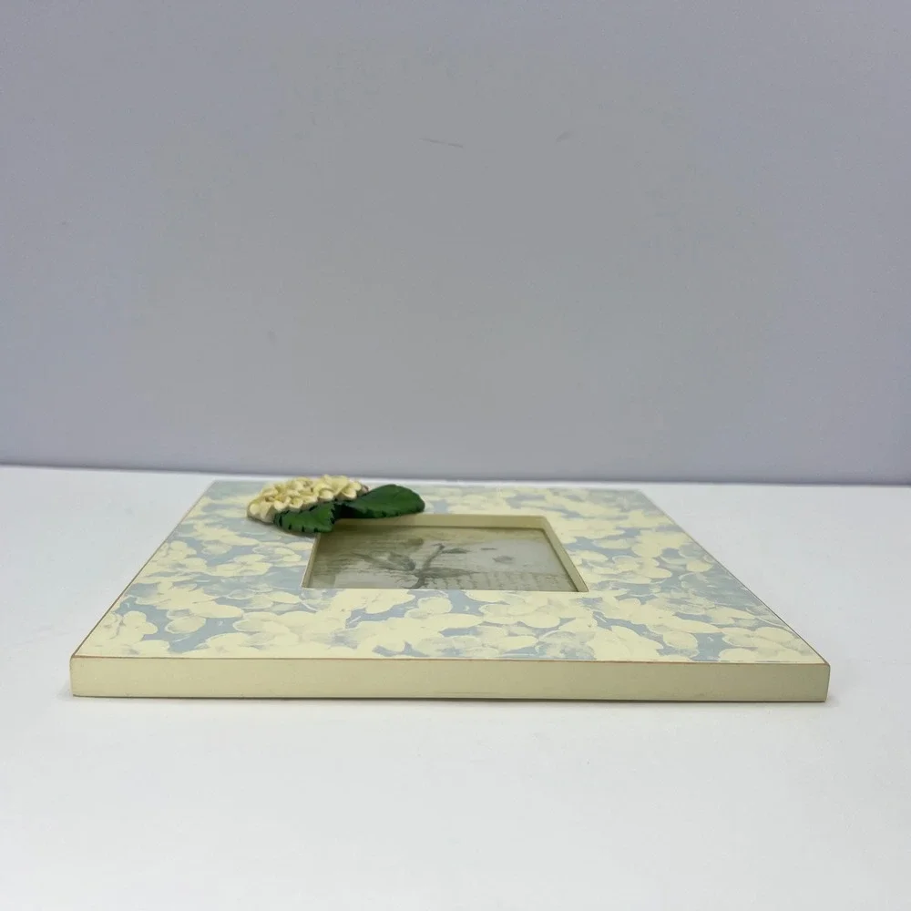 Shabby Chic Blue Hydrangea Wooden Frame 3.5x3.5 Embellished Floral Cottage Y2K